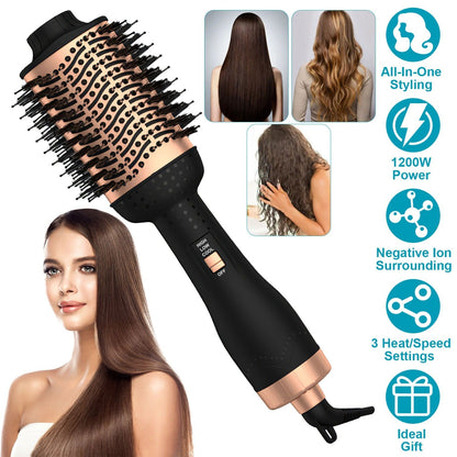 4 In 1 Hair Dryer Brush Curling Brush Hair Styler Volumizer Straightener Negative Ion Anti-frizz Hot-Air Hair Brush for All Hair Types Black White