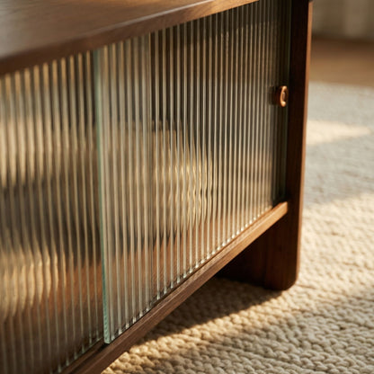 Rectangular Coffee Table With Sliding Door Storage Center