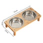 Pet Bowl Dog Food Pot Anti-tumble Large Stainless Steel Bamboo Frame Combination