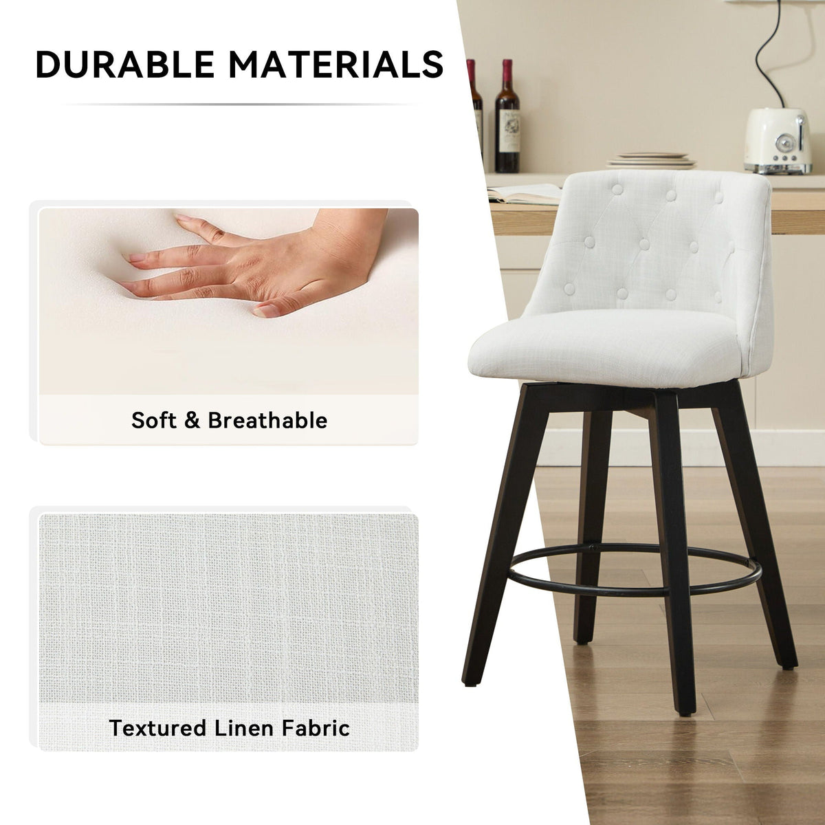 Swivel Bar Stools & Button Tufted Back (Set of 2)