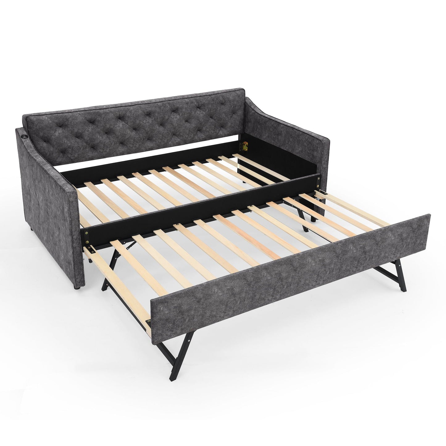 Daybed With Pop Up Trundle And USB Charging Armrest