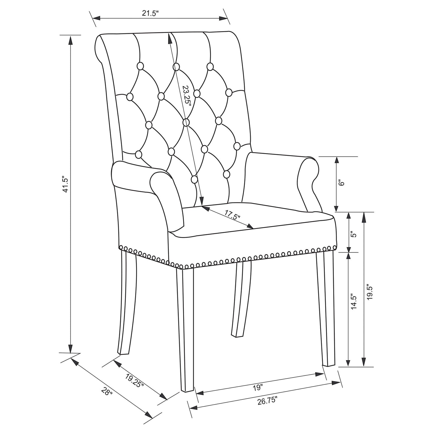 Tufted Arm Chair With Nailhead Trim