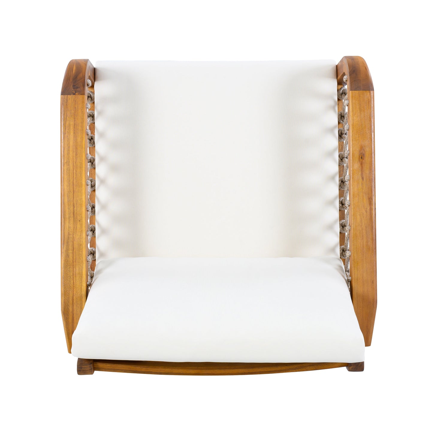Outdoor Acacia Wood Club Chair with Handwoven Rope, Teak Finish
