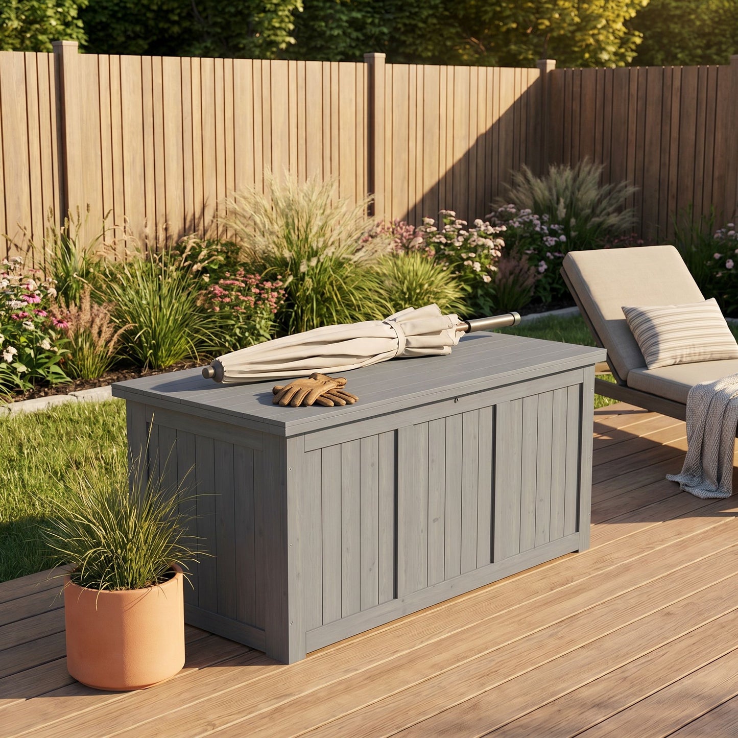 Outdoor Deck Box, Storage With Seat & Table Top