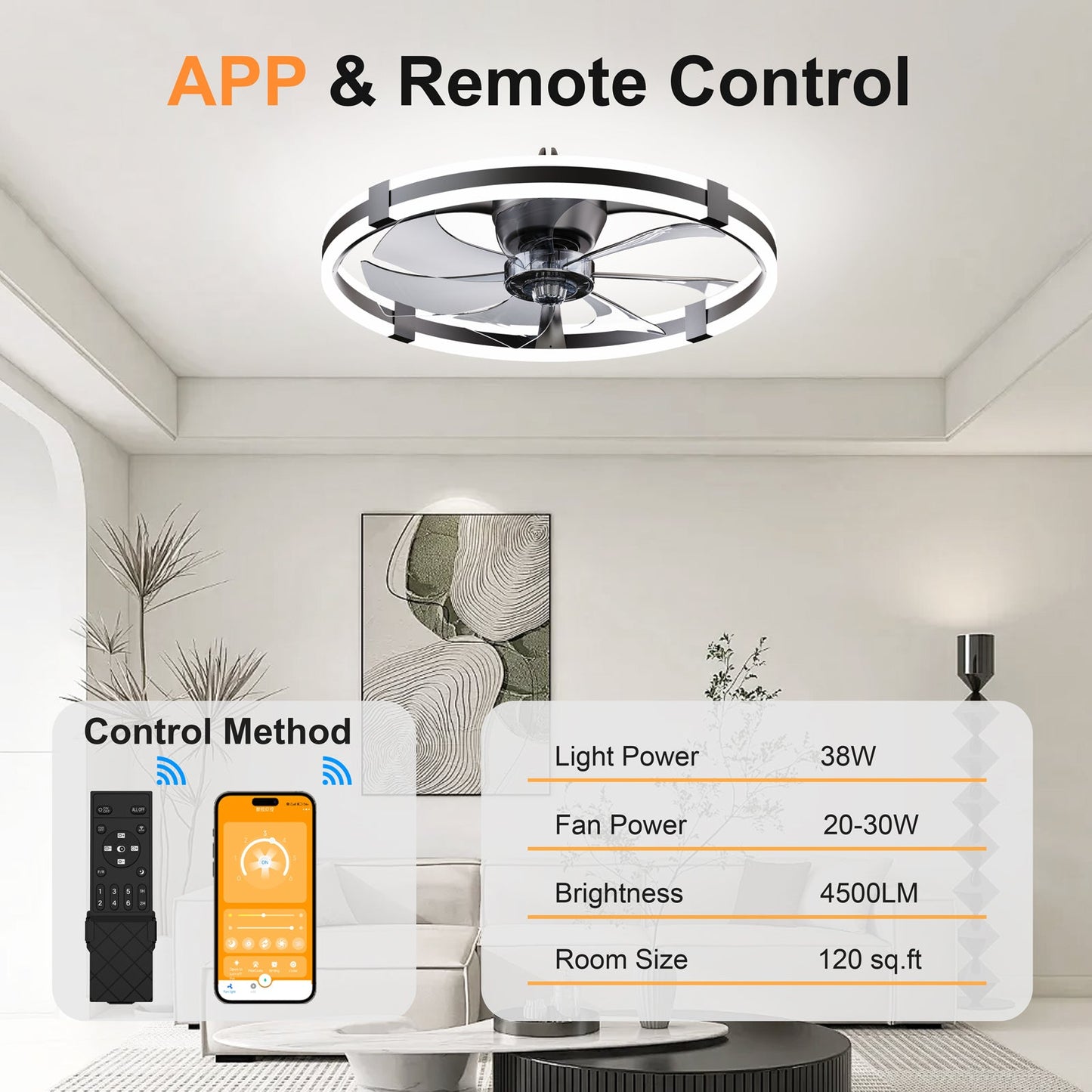 23.6'' LED Ceiling Fan Light with Remote and DC Motor