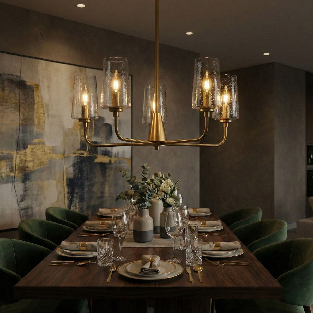 Dazzle - 5 Lights Chandelier With Clear Seeded Satin - Antique Brass / Clear / Gold
