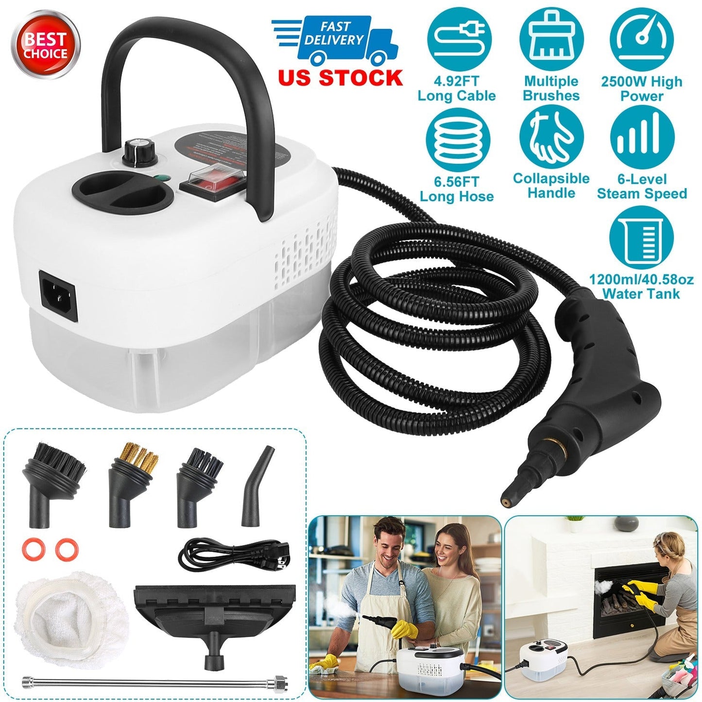 2500W Handheld Steamer Cleaner Multifunctional Little Steamer Powerful High Temp Steam Clean Machine for Cleaning Car Detailing Couch Floor Tile Micro