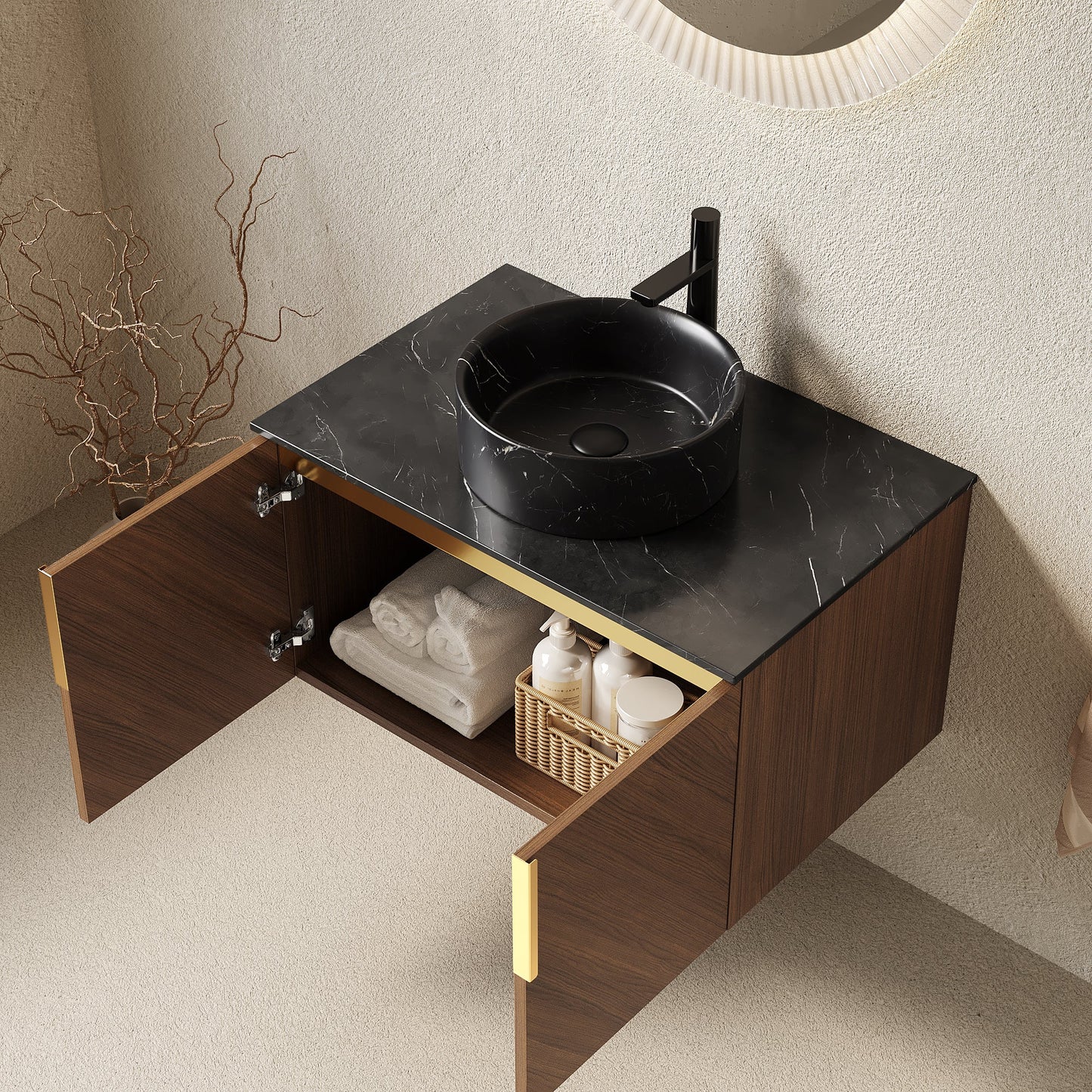 ARAI 30" Bathroom Vanity & Sink, Wall-Mounted Plywood Cabinet with Double Doors