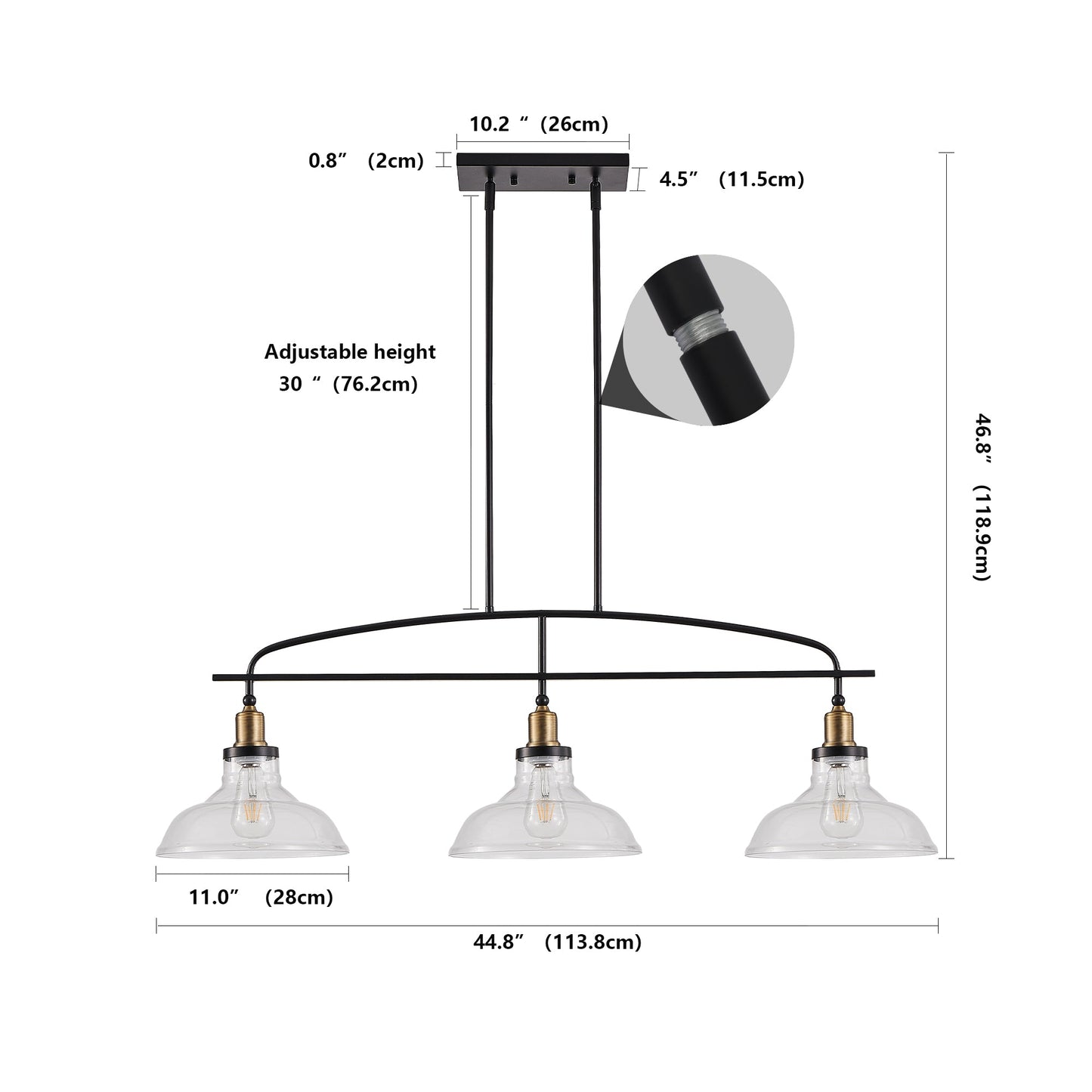 Industrial 3-Light Pendant Chandelier with Clear Glass Shades