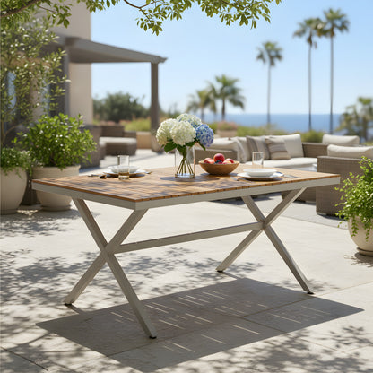 Teak Wood Top Outdoor Table with Steel Frame