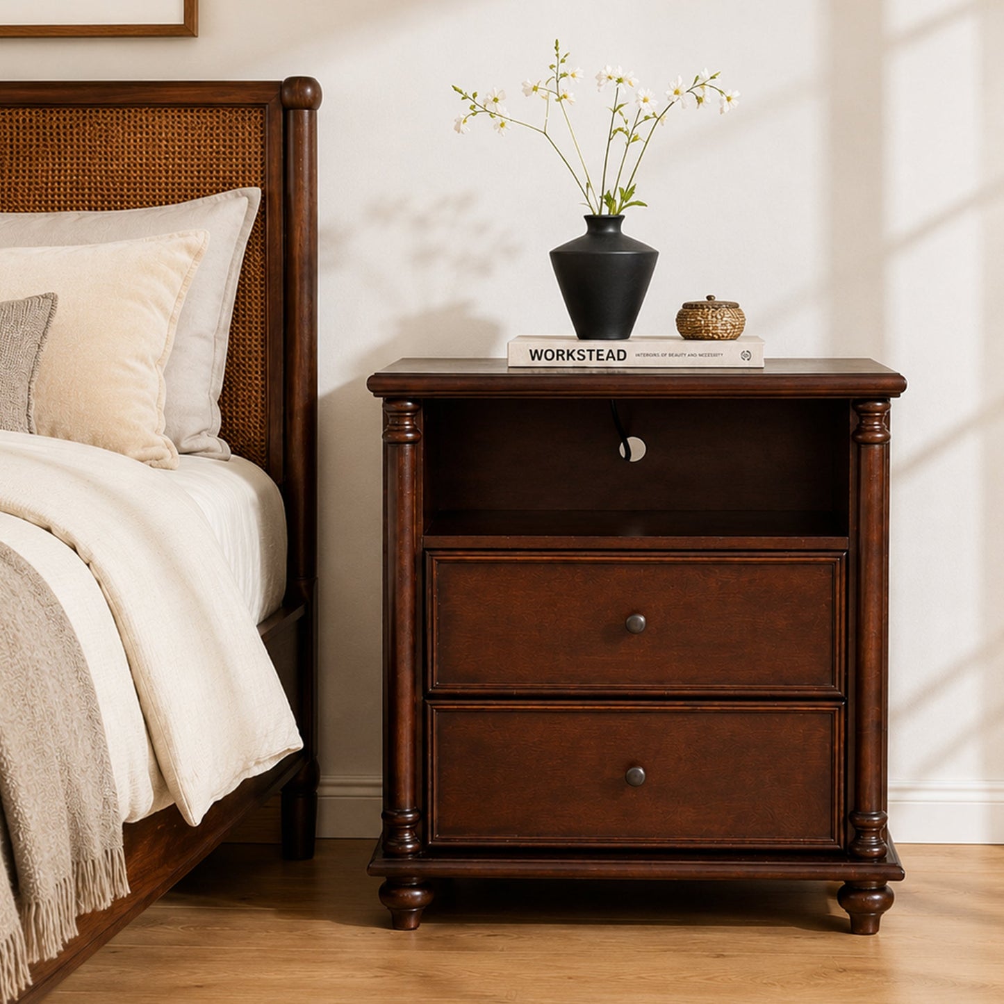 28" Nightstand with Charging Station, Rustic