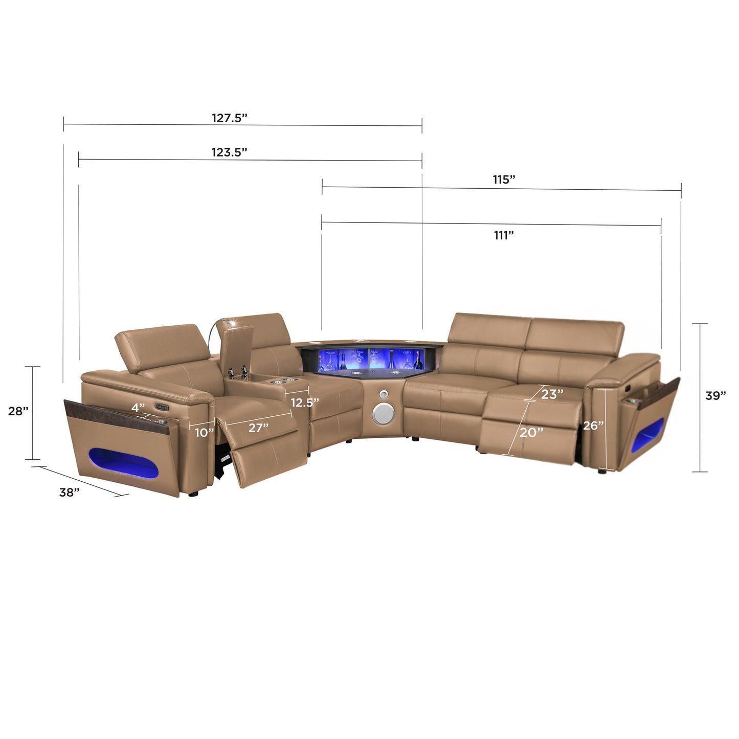 Nova - Sectional With Bluetooth Speaker, LED And Lifting Wine Cabinet