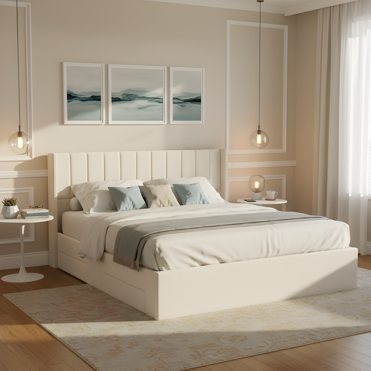 Large-Capacity Upholstered Storage Bed with Drawers