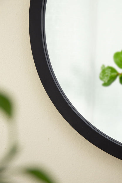 Circle Wall Mirror With Wooden Frame for Living Room