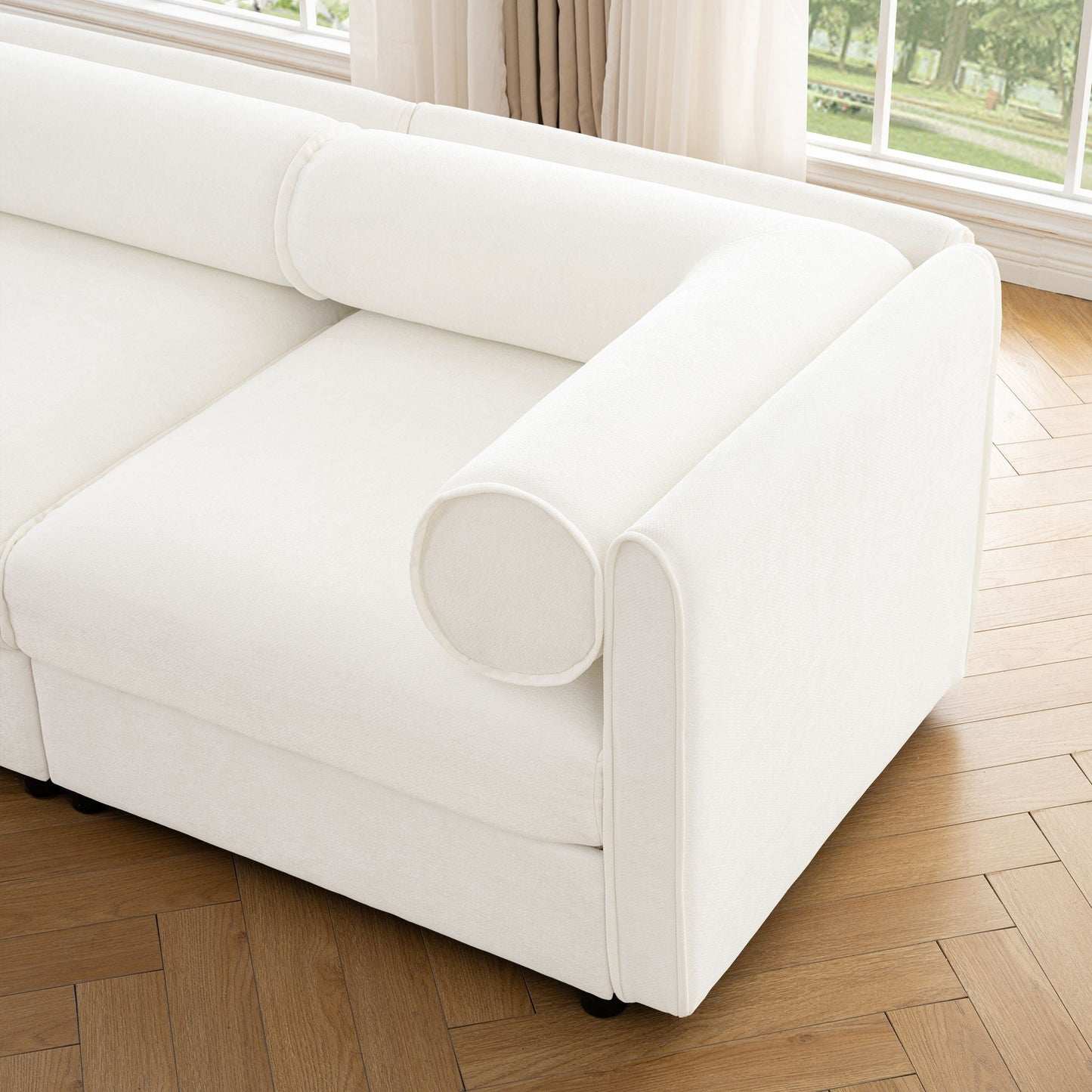 Stylish Sofa With Storage Seat And Cylindrical Backrest