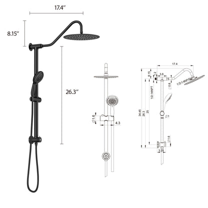 Shower System With 5 Function Rain Hand Shower And Slide Bar Combo