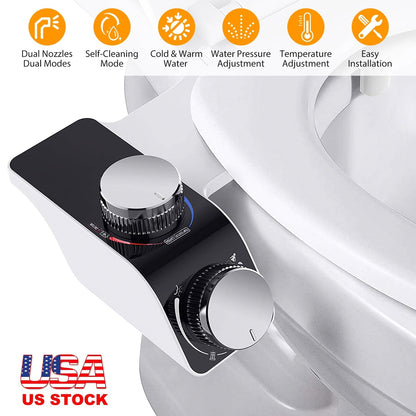 Bidet Attachment Non-Electric Fresh Water Bidet Sprayer Toilet Seat Attachment with Self Cleaning Dual Nozzles Cold Warm Water Temperature Pressure Co