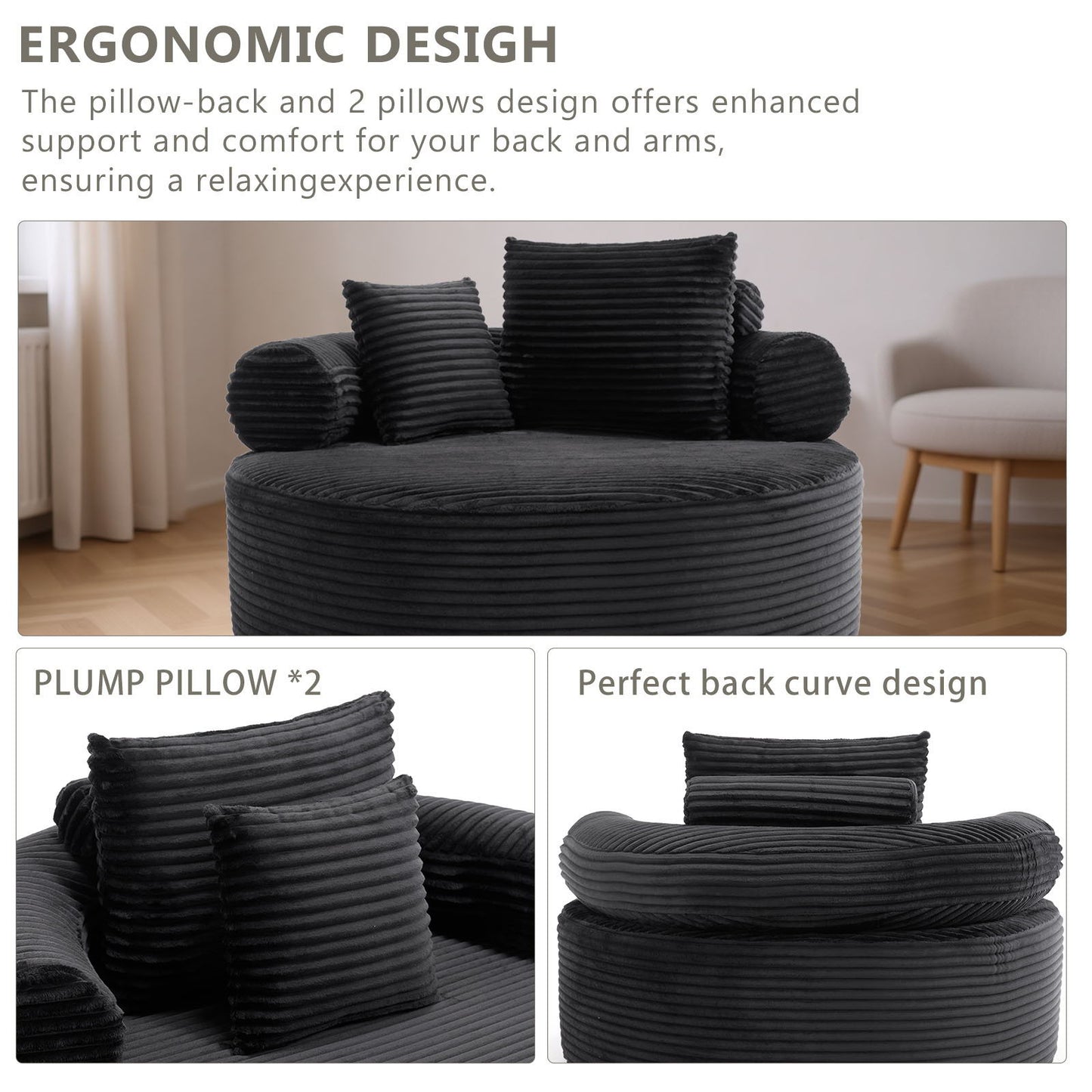 Round Sofa Bed With 3 Pillows For Living Room