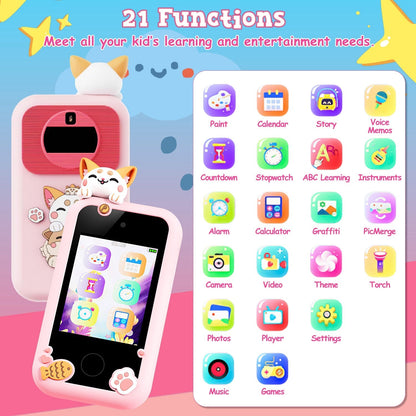 Kids Toy Smartphone Dual Camera Phone Touchscreen Learning Toy with Shockproof Cartoon Case Torch 16 Games ABC Learning for Boys Girls Aged 3+
