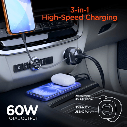 HyperGear SpeedBoost 60W Retractable Car Charger