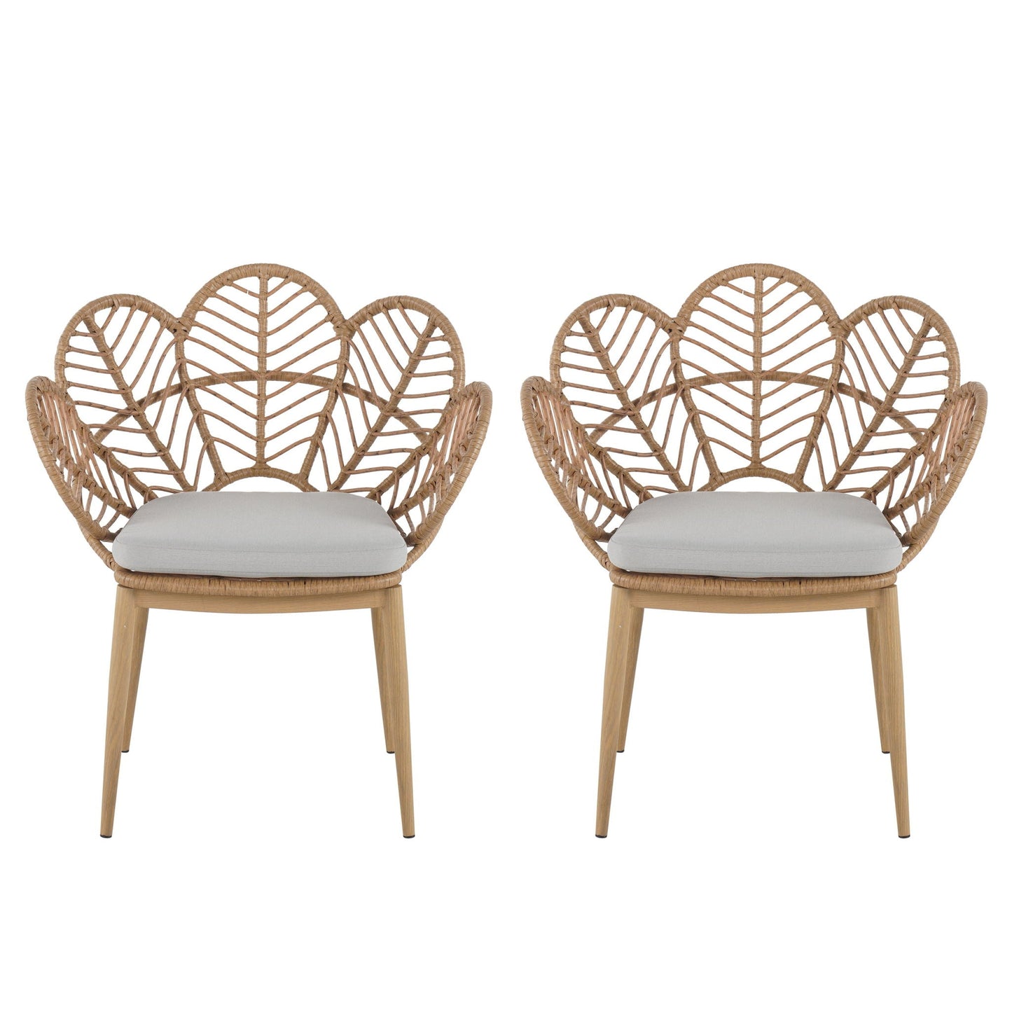 Kirk Outdoor Wicker Peacock Shape Papasan Style Chair Set of 2