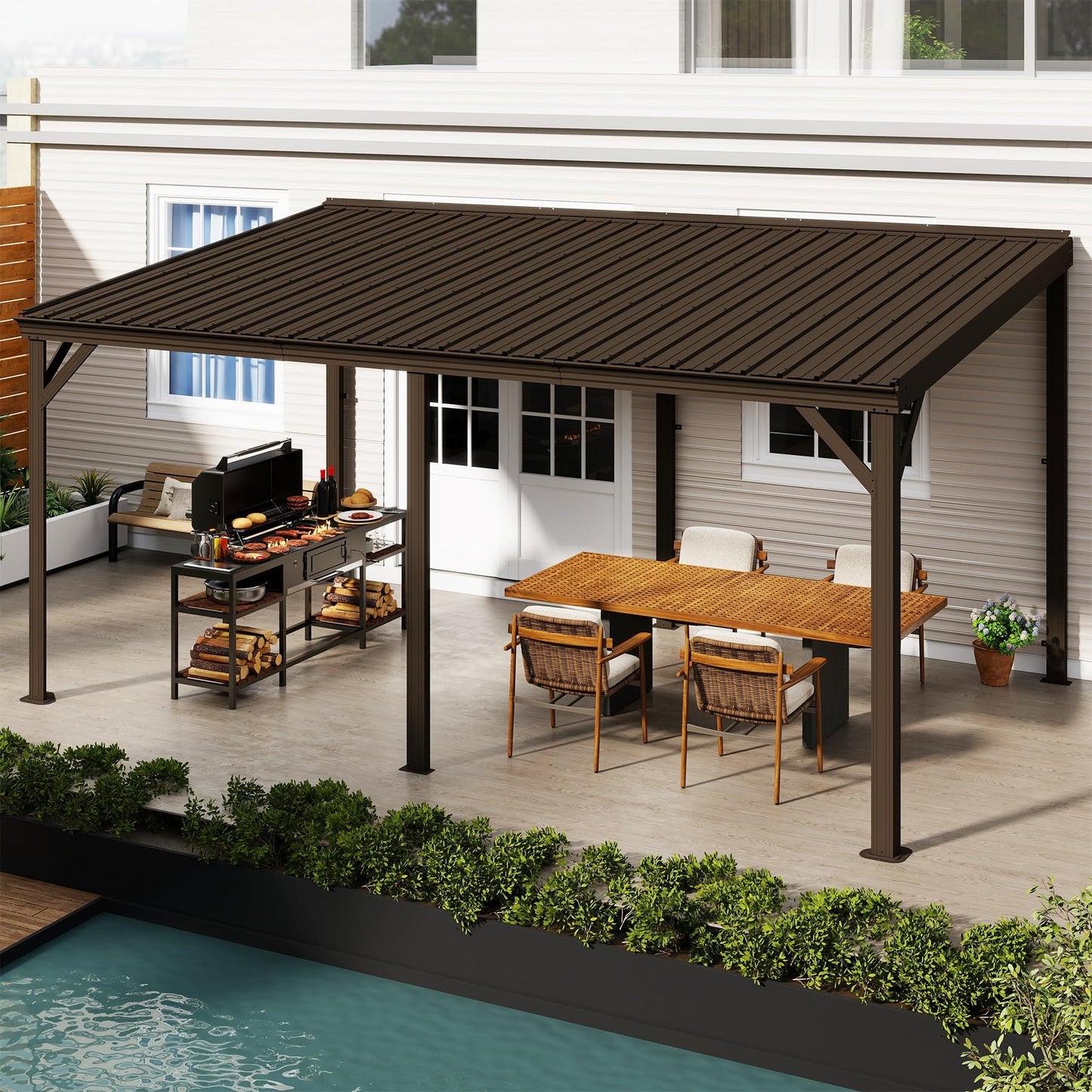 10'x16' Hardtop Lean-To Gazebo with Gutters