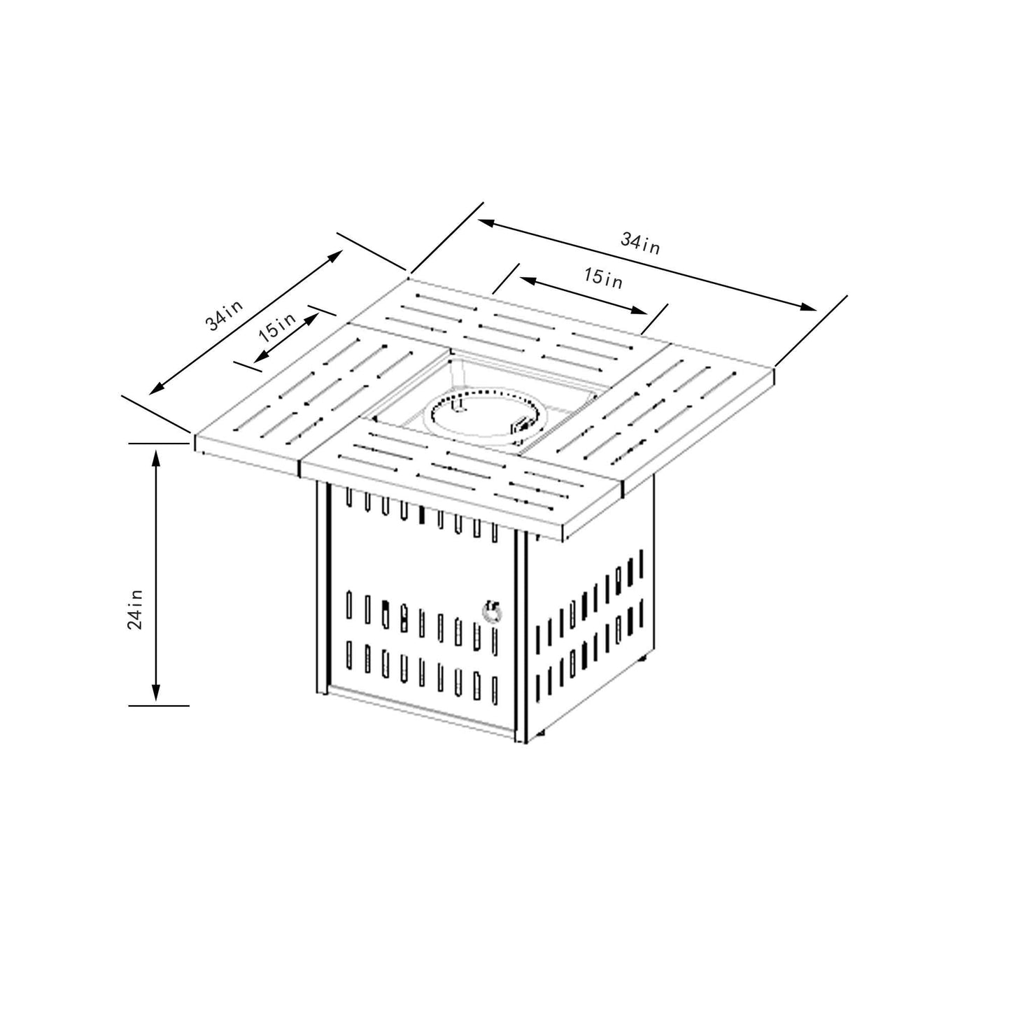 Propane Gas Fire Pit Table, 50000 Btu, Rectangular For Outside - Black