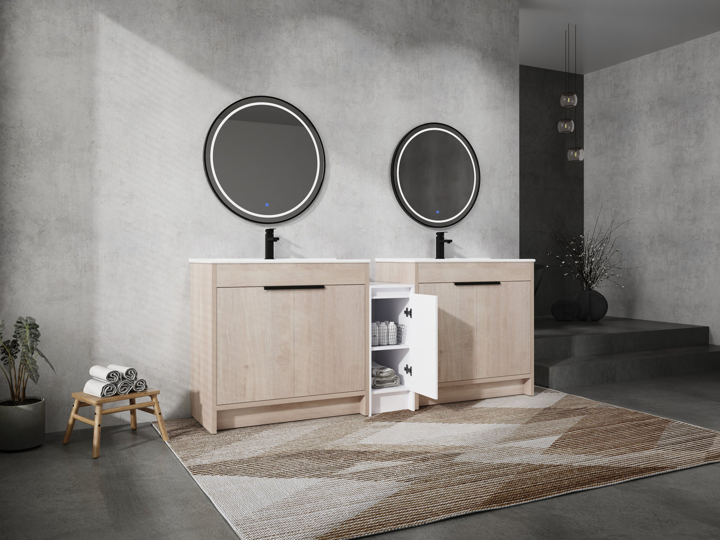 84 Inch Freestanding Bathroom Vanity with Ceramic Sink and Storage Cabinets