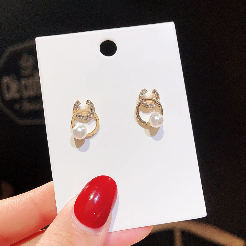 Simple Double Circle Crystal Rhinestone Stud Earrings