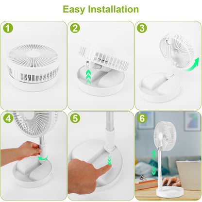 Portable Folding Desk Table Fan Quiet USB Rechargeable Telescopic Standing Floor Fan w/ 4 Speeds Adjustable Height 180¡ Tilting Angle For Office Home