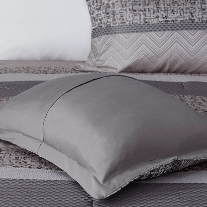 7 Piece Jacquard Comforter Set Grey Taupe King