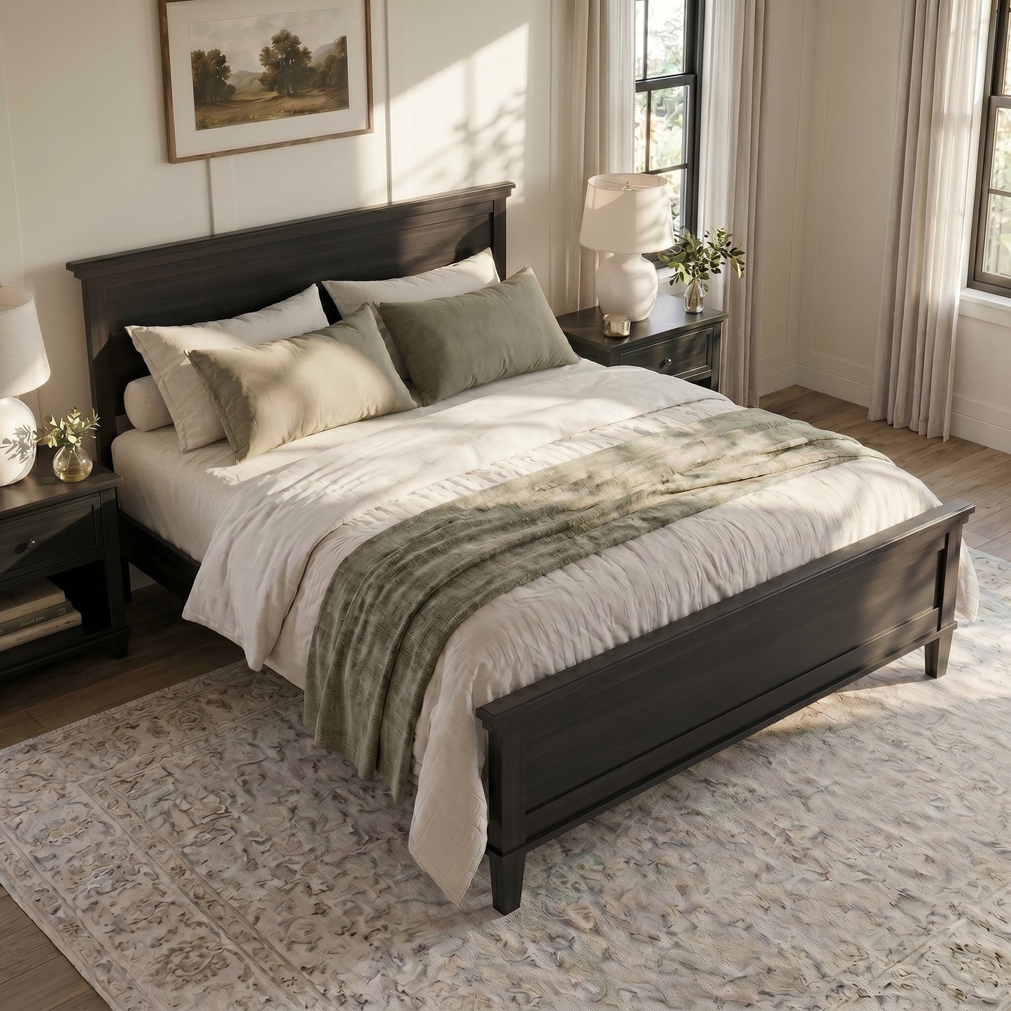 Mid-Century Modern Wood Platform Bed, Queen Size