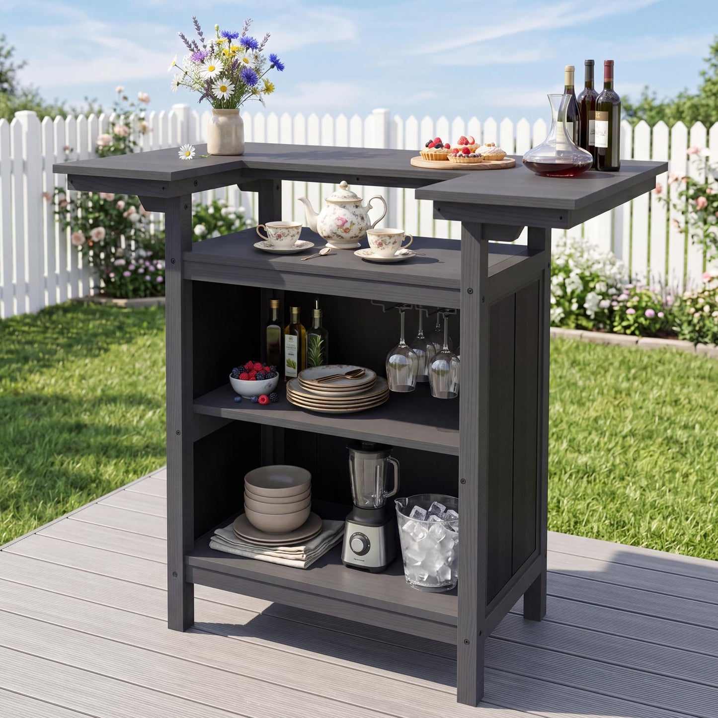 Outdoor Bar Patio Kitchen Island with HDPE & Aluminum Frame