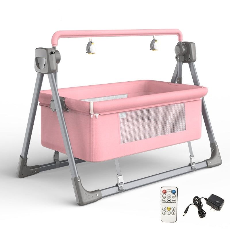 SmartBaby Multi-function Intelligent Electric Cradle – Pink | Bluetooth Music, Remote Control & Automatic Rocking Motion