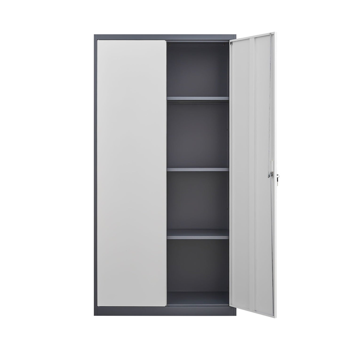 Wardrobe With Hanging Rod And Compartments, Lockable Closet With Locks & Keys For Bedroom - Gray