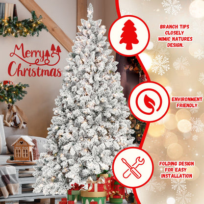 6FT Flocked Christmas Tree with 350 UL Lights and 35 Pine Cones