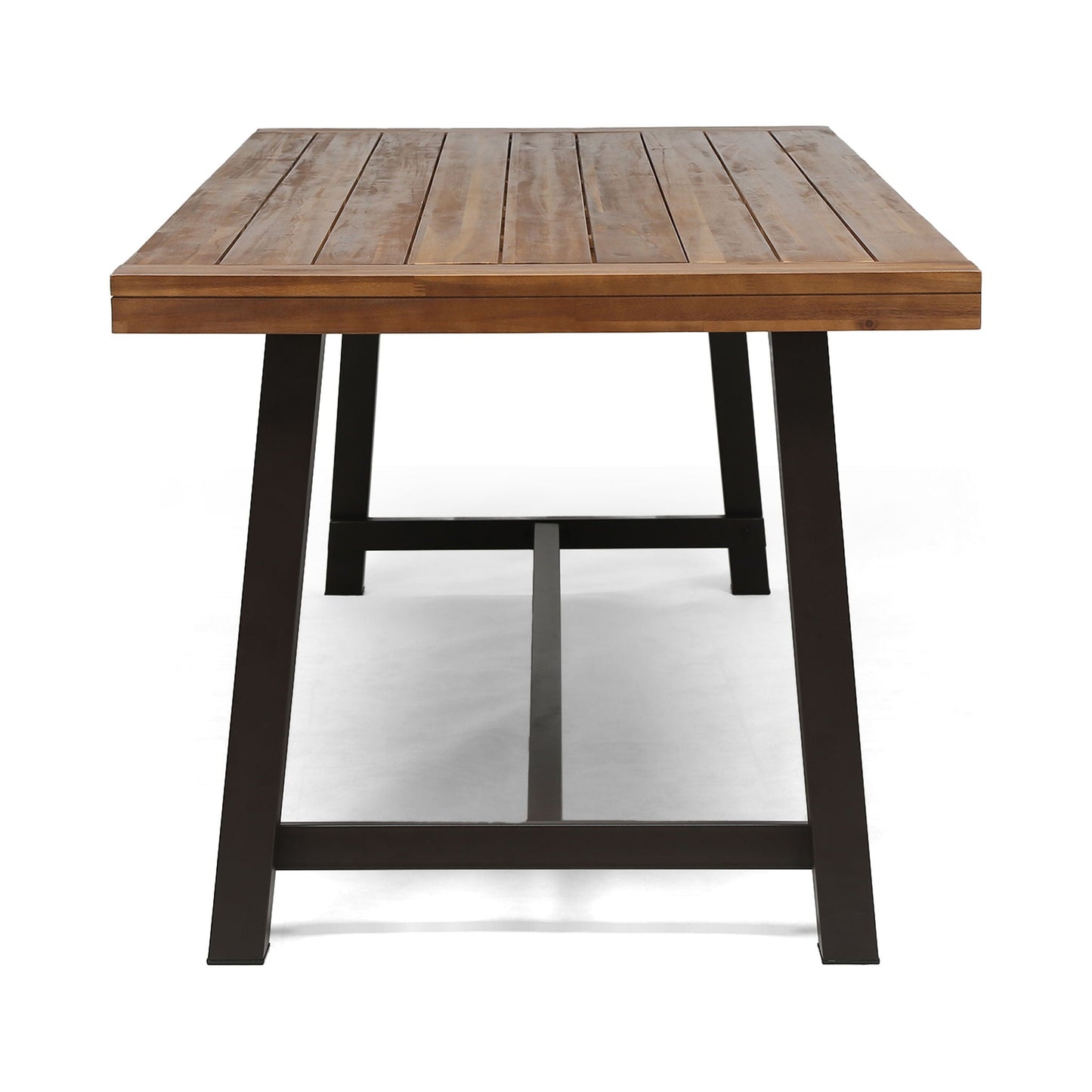 Equilibrium Outdoor Dining Table with Wooden Frame and Slat Top