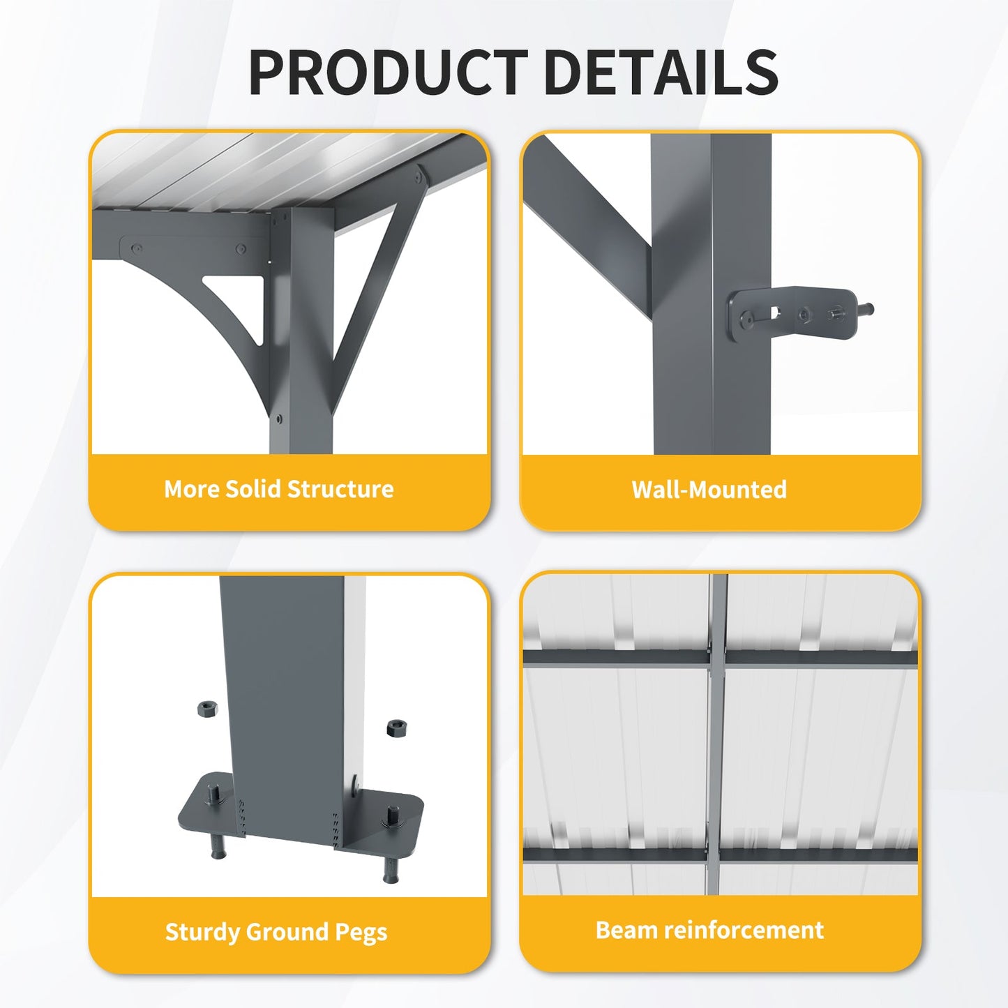 Outdoor Pergola 12' x 8' Galvanized Steel Lean-to Wall-Mounted
