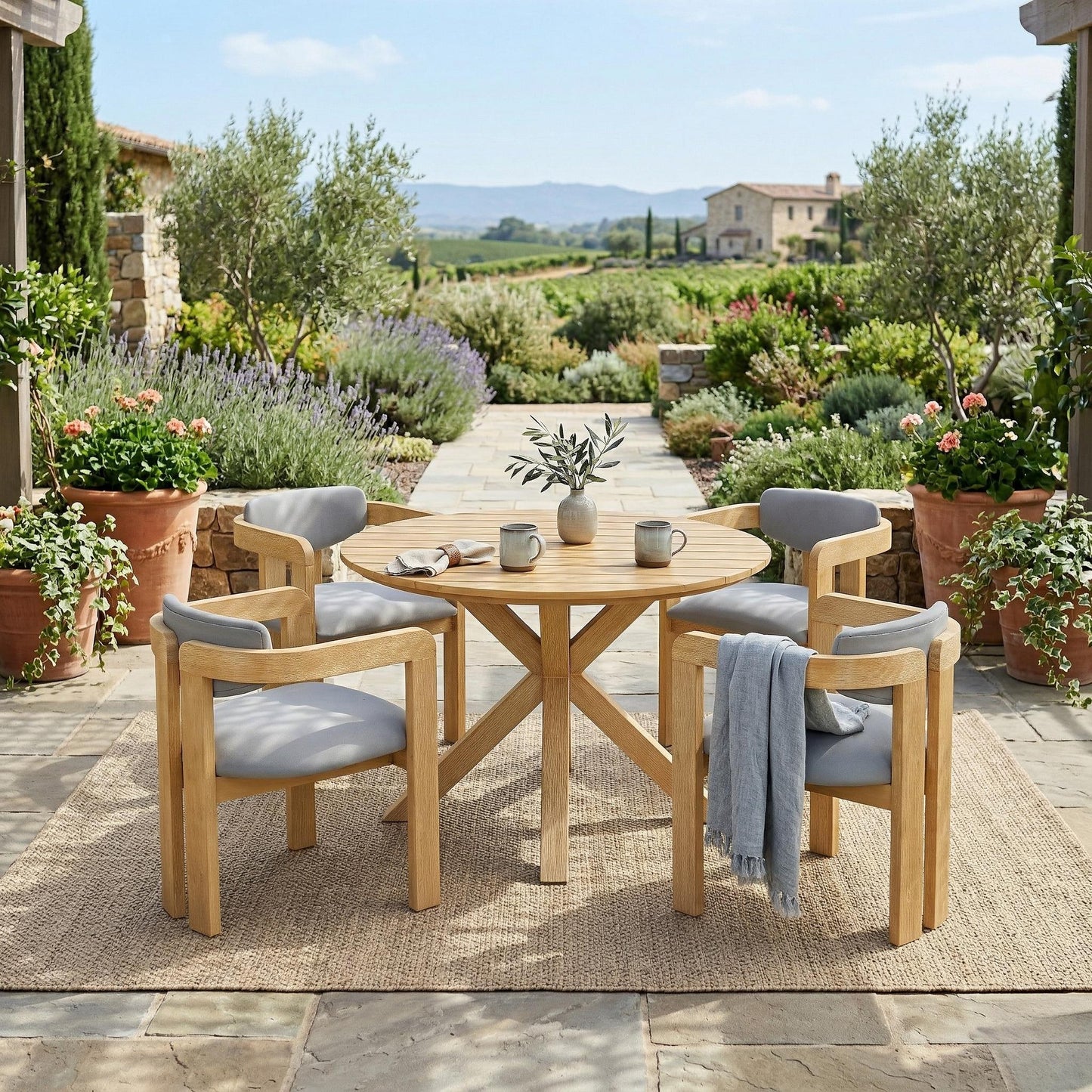 5-Piece Outdoor Acacia Wood Round Dining Set