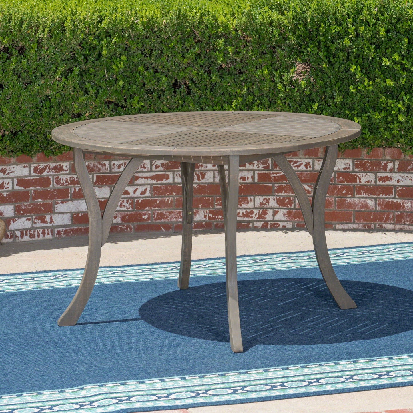 Outdoor Acacia Wood Round Dining Table with Curved Legs