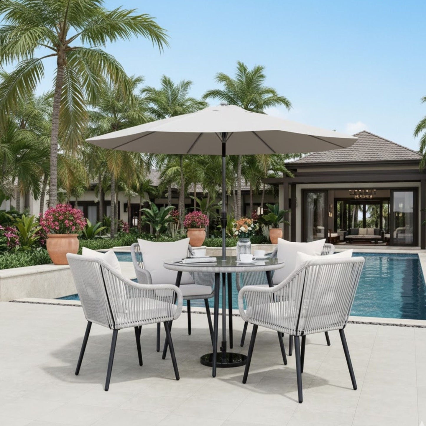 5 Piece Twisted Rattan Patio Dining Set With Table