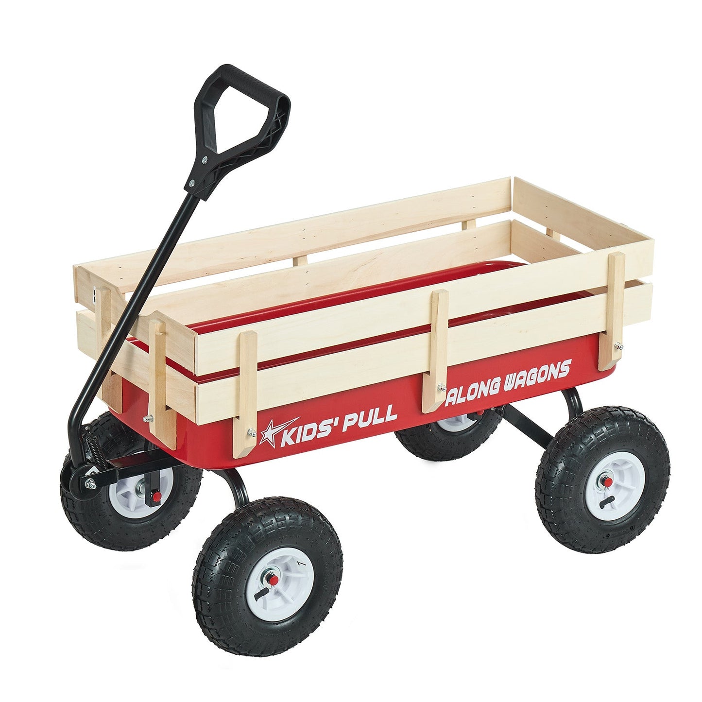 Pull-Along Wagon for Kids, 39 Inch Toddler Wagon with Wooden Panels & Handle
