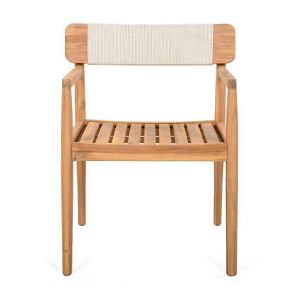 Creative Braided Acacia Wood Outdoor Dining Chairs with Armrests (Set of 2) - Teak / White