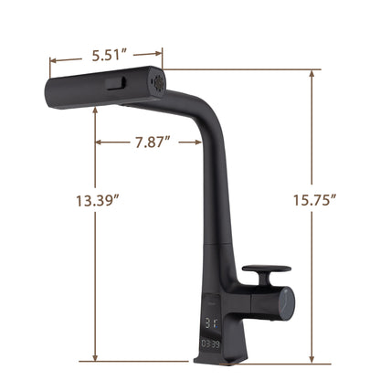 Waterfall Kitchen Faucet With Temperature Display And Pull Down Sprayer