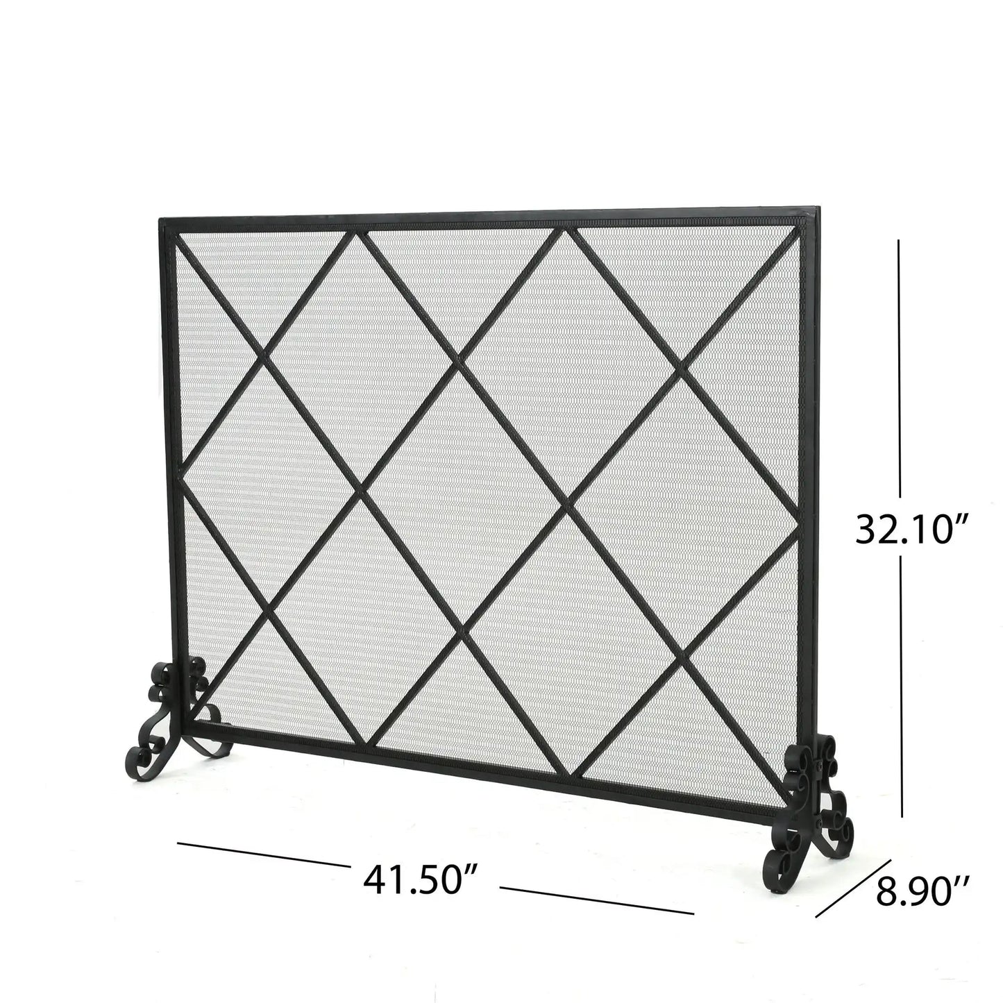 Minimalist Single Panel Iron Fireplace Screen with Diamond Design