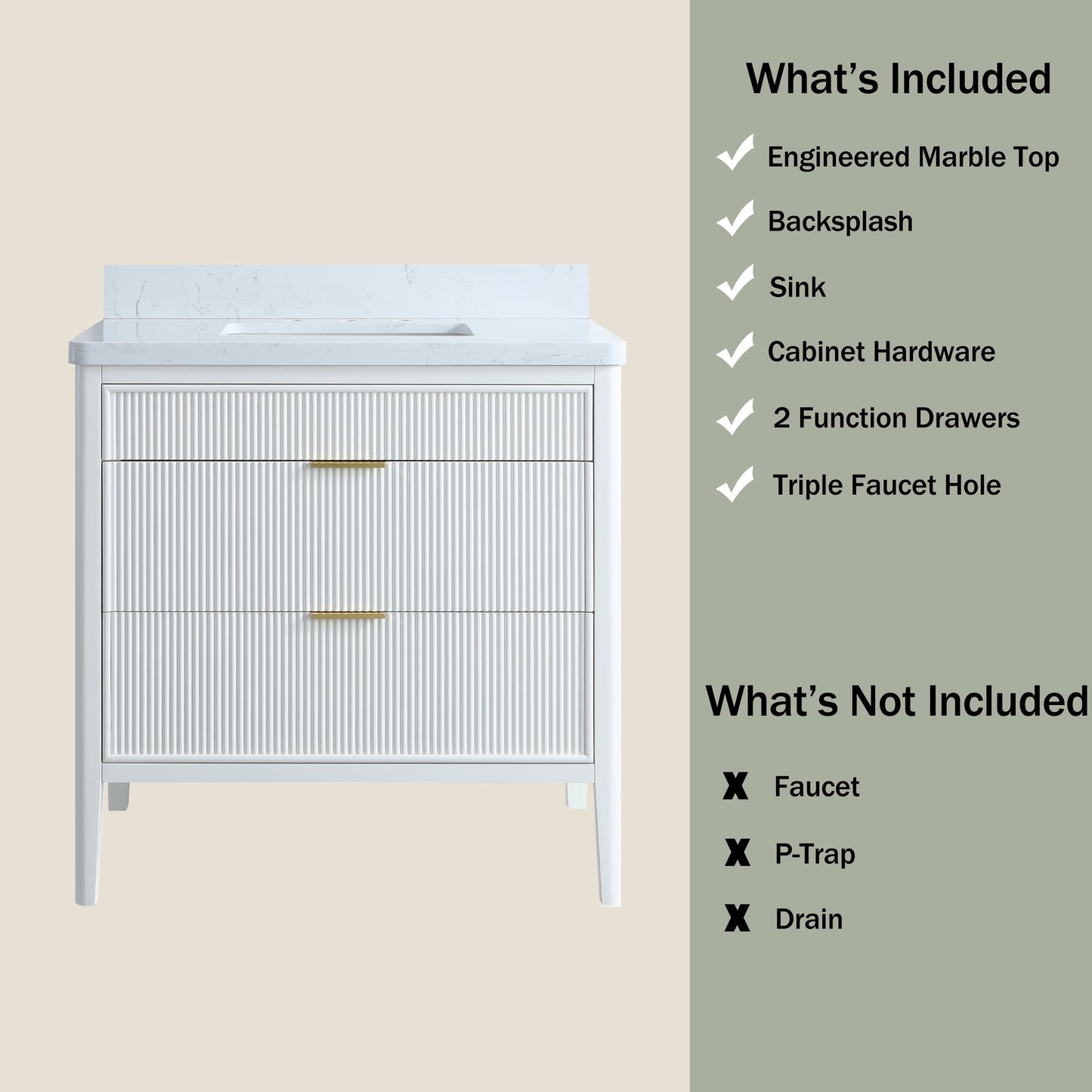 Fully Assembled 36'' Bathroom Vanity