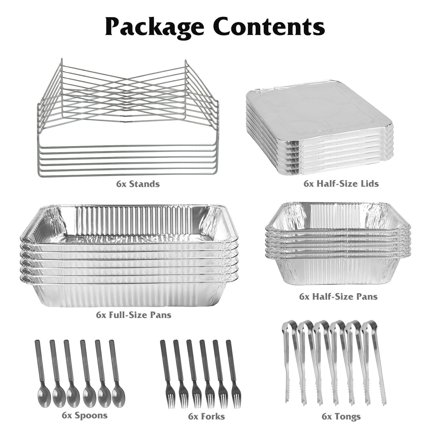 42Pcs Disposable Chafing Dish Buffet Set Chafing Servers with Covers Spoons Forks Tongs Full-Size Pans Food Warmers for Parties Events Catering Suppli