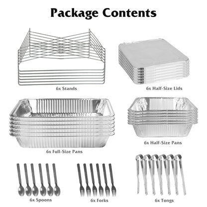 42Pcs Disposable Chafing Dish Buffet Set Chafing Servers with Covers Spoons Forks Tongs Full-Size Pans Food Warmers for Parties Events Catering Suppli