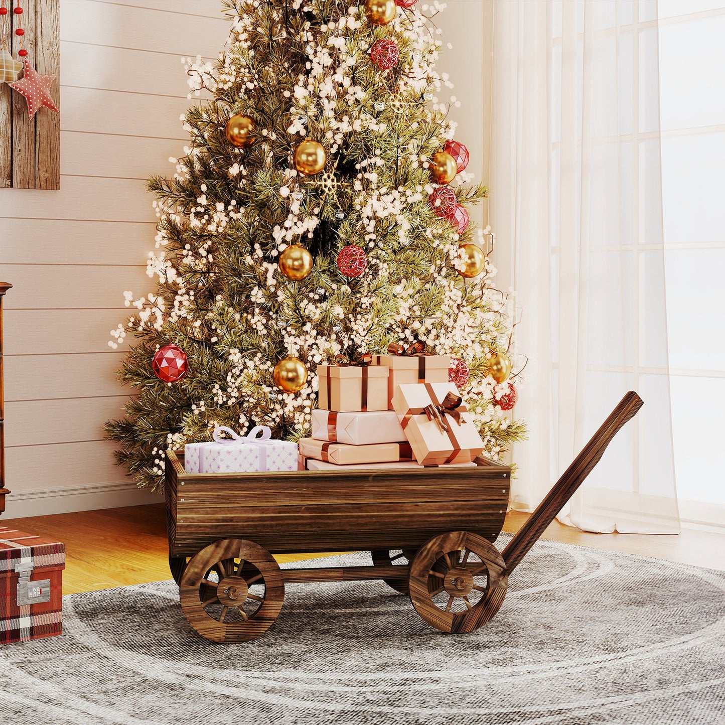 Outsunny Wooden Wagon Planter Box