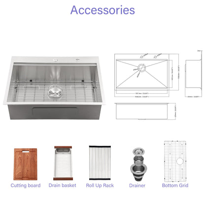 Drop In Kitchen Sink Stainless Steel 16 Gauge
